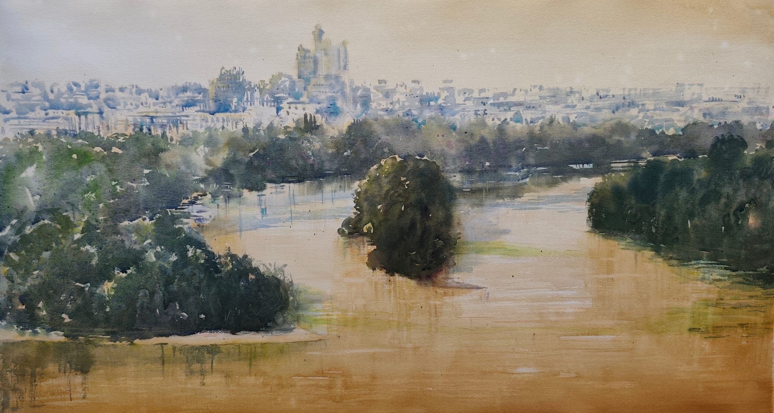 Pogled na ušće – zeleno i zlatno Beograd 51x94cm 2025