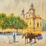 Horses before St. Nicholas Church Old Town Prague 50x50 cm 2025