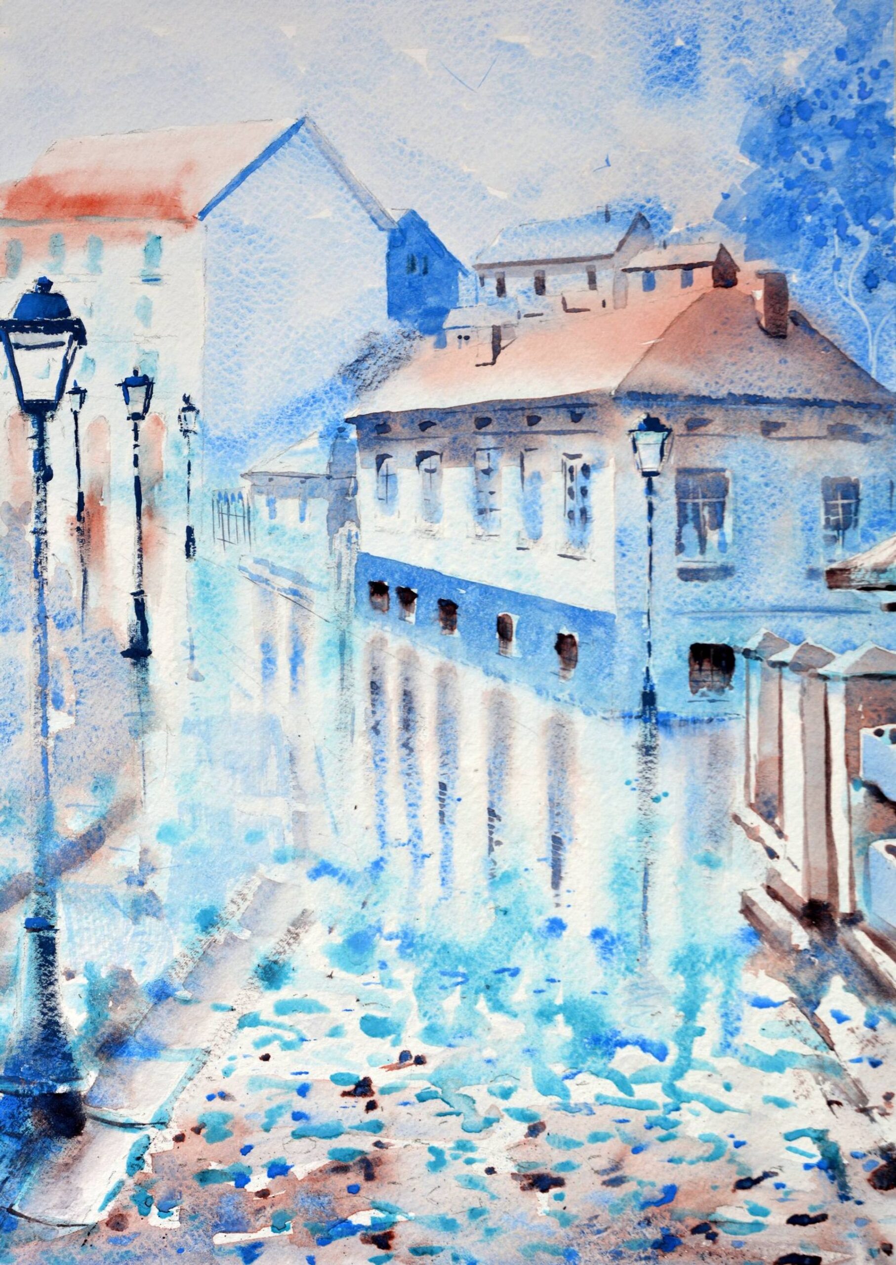 Plava i mokra Skadarlija Beograd 25×36 cm 2024