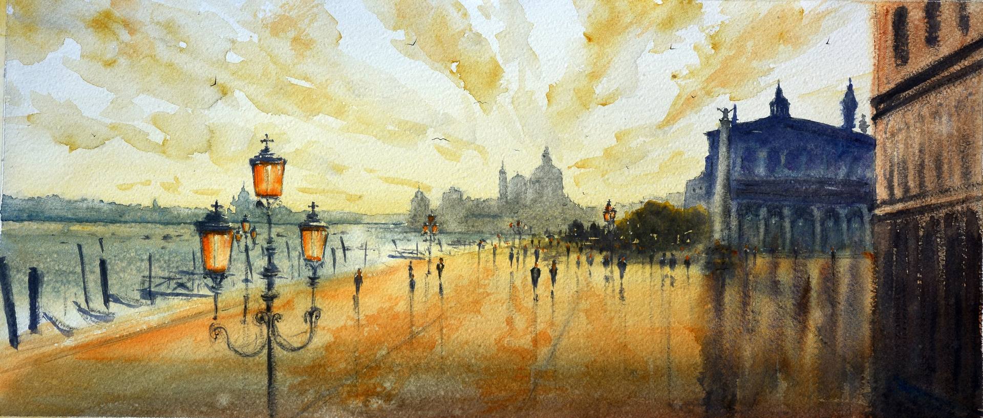 Narandžasti zalazak sunca u Veneciji, Italija
